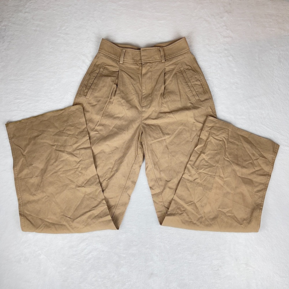 Everlane Chino Pants‎ Womens 00S Beige Stretch Flat Front High Waisted Wide Leg